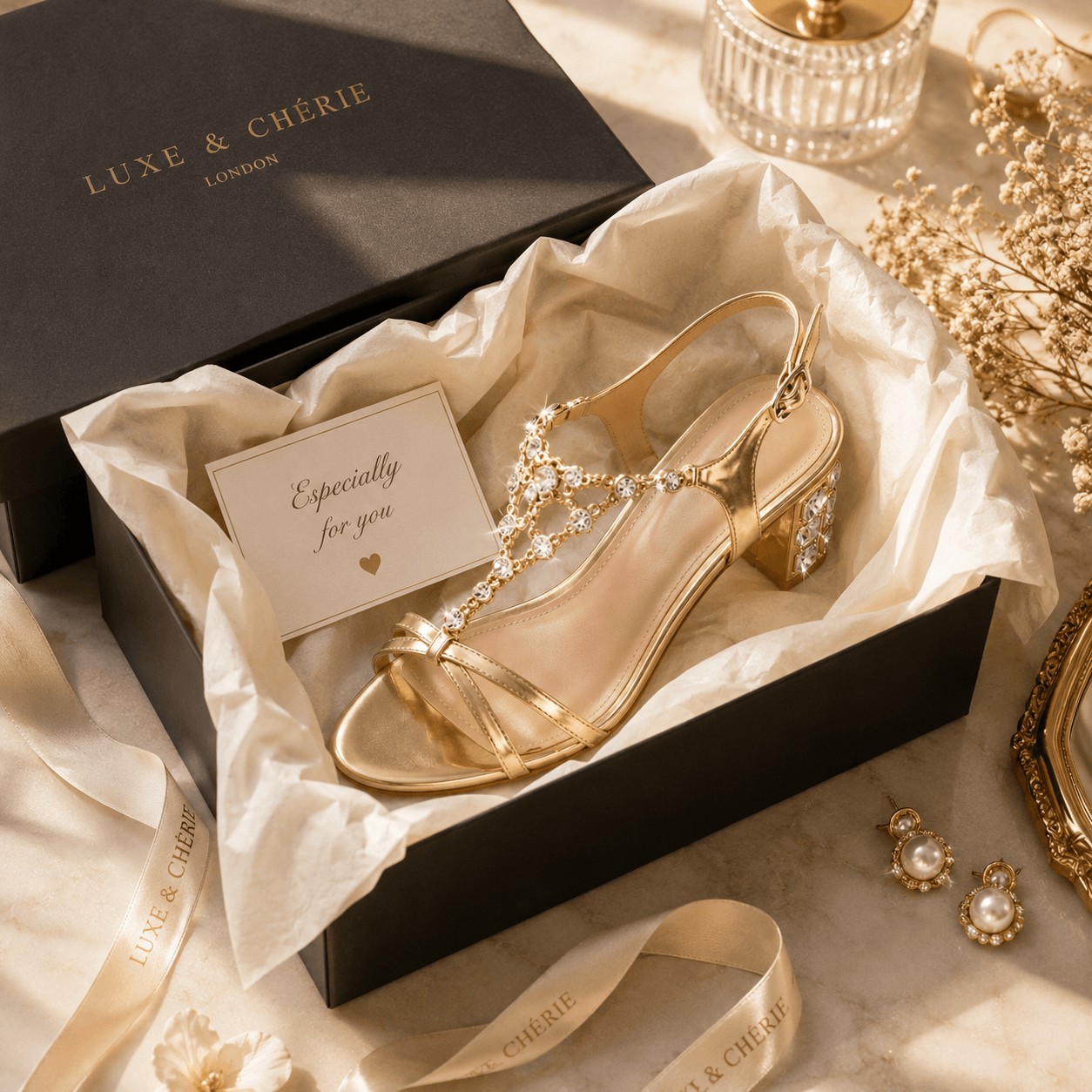 Gold Sandals for Women – Vintage Glam Rhinestone Block Heel