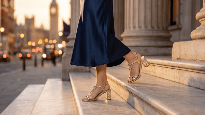 Gold Sandals for Women – Vintage Glam Rhinestone Block Heel