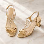 Gold Sandals for Women – Vintage Glam Rhinestone Block Heel