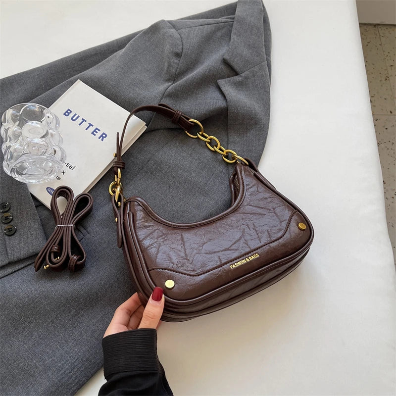 MOODS Retro Underarm Shoulder Bags For Women 2023 Luxury Designer Purse And Handbags French Style Pure Color Chain Crossbody Bag