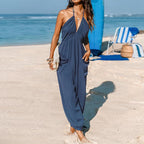 Sexy Deep V-neck Pleated Women Jumpsuit 2025 Spring Fashion Solid Pocket Romper Playsuit Summer Hollow Backless Lace-up Overalls