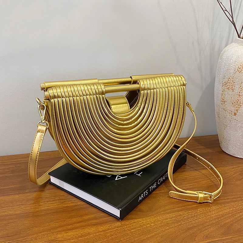 MOODS Luxury Evening Clutch Purses For Women Golden Noodle Half Moon Crossbody Bag Wedding Dinner Party Luxury Designer Handbags