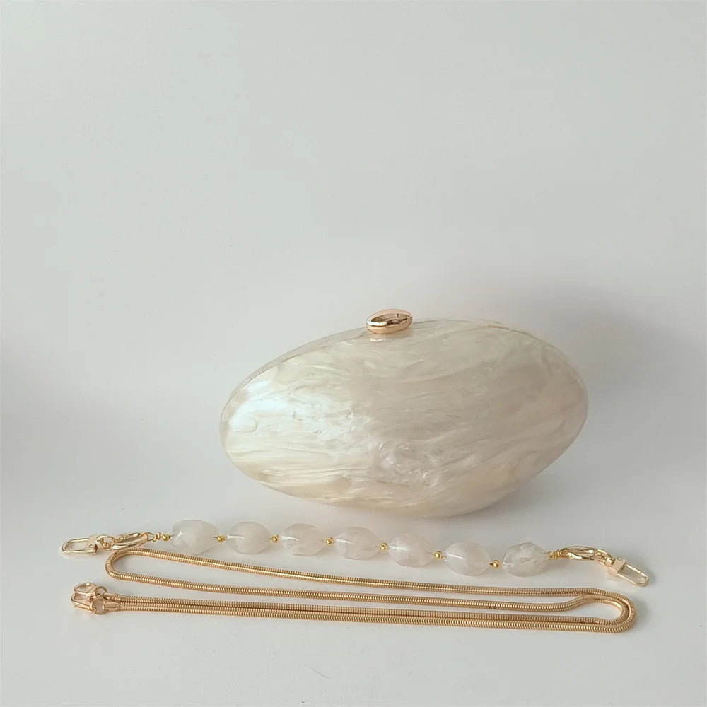 Oval Marble Beige Shell Acrylic Luxury Elegant Lady Evening Bag Cute Handbag Wedding Lady Girl Female Mini Purse