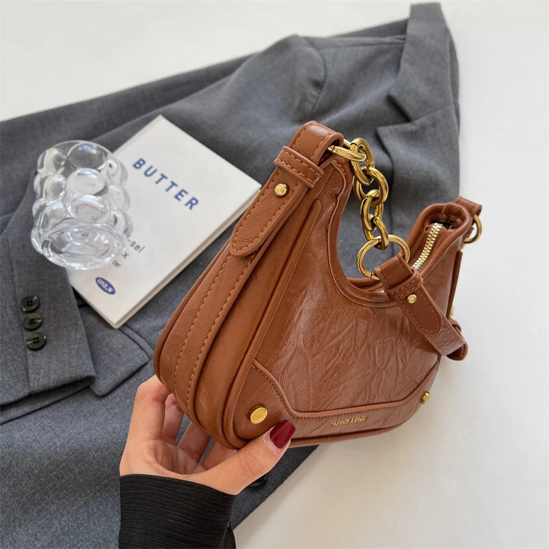 MOODS Retro Underarm Shoulder Bags For Women 2023 Luxury Designer Purse And Handbags French Style Pure Color Chain Crossbody Bag