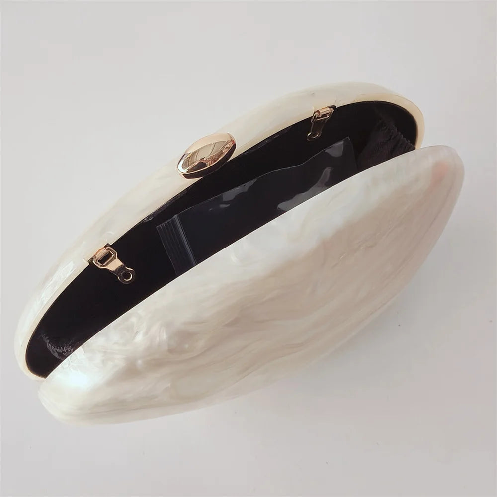 Oval Marble Beige Shell Acrylic Luxury Elegant Lady Evening Bag Cute Handbag Wedding Lady Girl Female Mini Purse