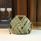 Fashionable Handwoven Leather Bucket Bag 2025 New Style Handheld Crossbody Shoulder Bag with Hollow out Design for Women