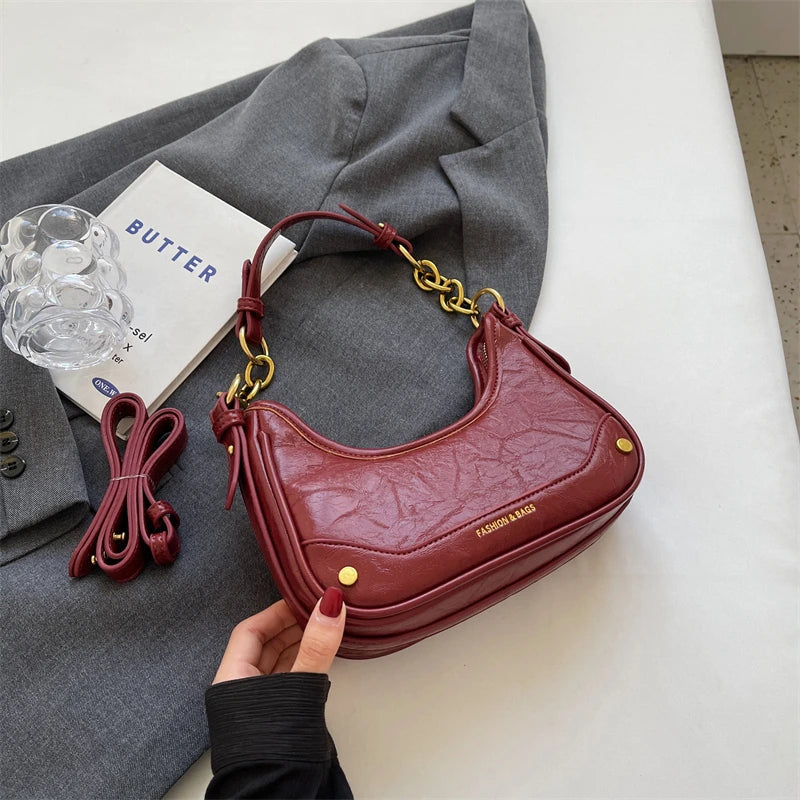 MOODS Retro Underarm Shoulder Bags For Women 2023 Luxury Designer Purse And Handbags French Style Pure Color Chain Crossbody Bag