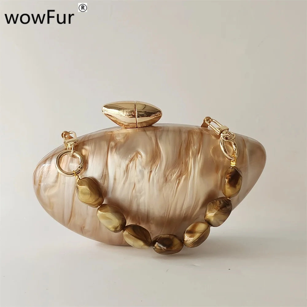 Shell Brand Pearl Brown Marble Acrylic Box Clutches Evening Bag Wedding Party  Female Mini Purse Evening Female Bridal Handbag