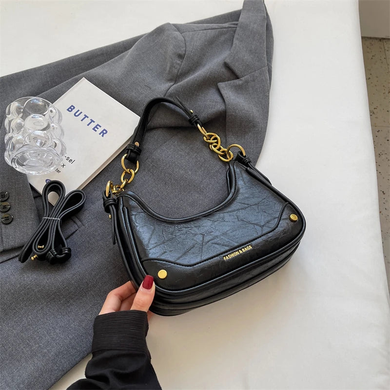 MOODS Retro Underarm Shoulder Bags For Women 2023 Luxury Designer Purse And Handbags French Style Pure Color Chain Crossbody Bag