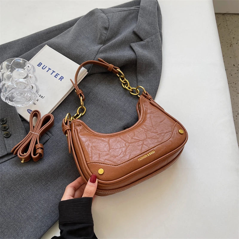 MOODS Retro Underarm Shoulder Bags For Women 2023 Luxury Designer Purse And Handbags French Style Pure Color Chain Crossbody Bag