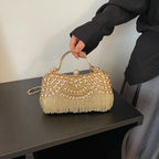 MOODS Rhinestone Tassel Evening Banquet Bag Glitter Ladies Clutch Purse With Chain Wedding Dinner Party Luxury Designer Handbags