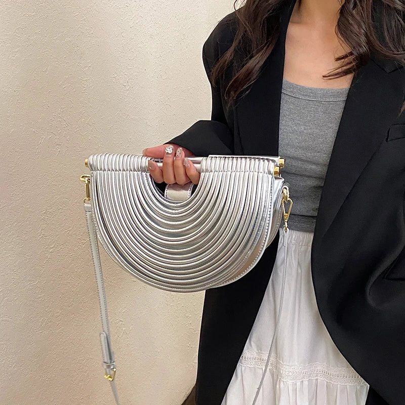 MOODS Luxury Evening Clutch Purses For Women Golden Noodle Half Moon Crossbody Bag Wedding Dinner Party Luxury Designer Handbags