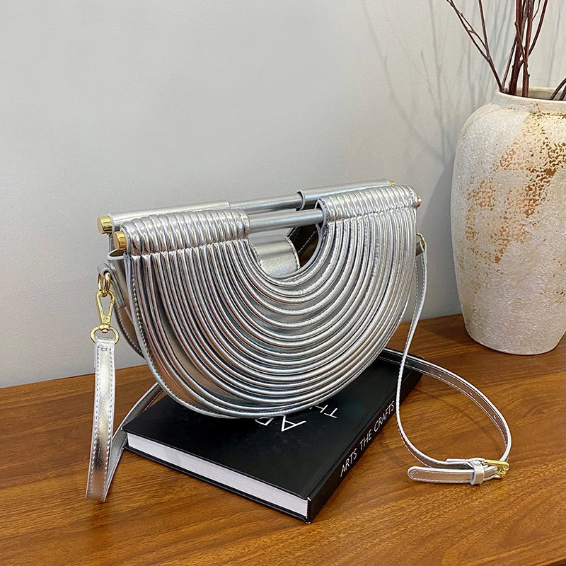 MOODS Luxury Evening Clutch Purses For Women Golden Noodle Half Moon Crossbody Bag Wedding Dinner Party Luxury Designer Handbags