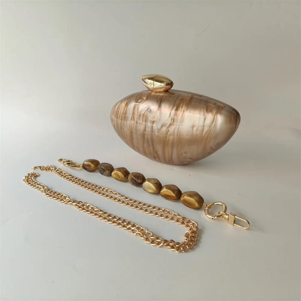 Shell Brand Pearl Brown Marble Acrylic Box Clutches Evening Bag Wedding Party  Female Mini Purse Evening Female Bridal Handbag
