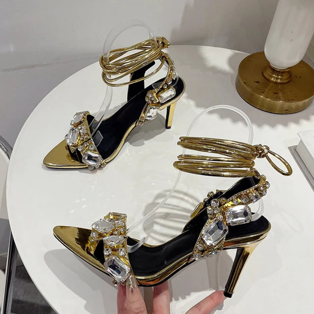 Golden Luxe Crystal Heels