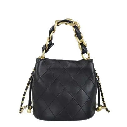 Bolsa balde de pele de carneiro de couro genuíno bolsa feminina padrão de diamante bolsa de corrente crossbody forro de algodão macio fivela magnética