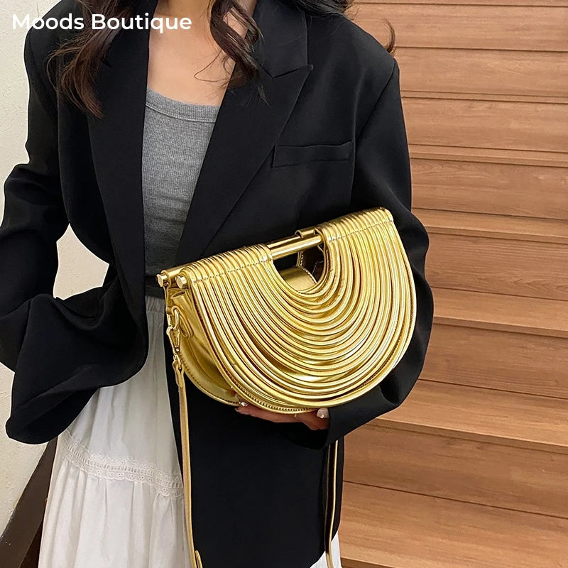 MOODS Luxury Evening Clutch Purses For Women Golden Noodle Half Moon Crossbody Bag Wedding Dinner Party Luxury Designer Handbags