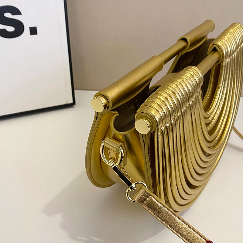 MOODS Luxury Evening Clutch Purses For Women Golden Noodle Half Moon Crossbody Bag Wedding Dinner Party Luxury Designer Handbags