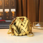 Fashionable Handwoven Leather Bucket Bag 2025 New Style Handheld Crossbody Shoulder Bag with Hollow out Design for Women