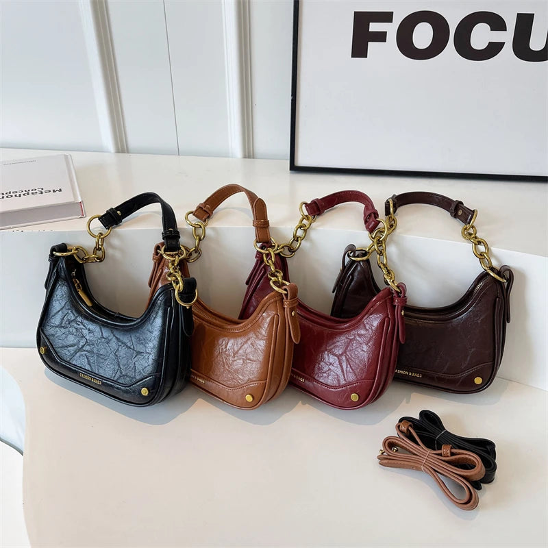 MOODS Retro Underarm Shoulder Bags For Women 2023 Luxury Designer Purse And Handbags French Style Pure Color Chain Crossbody Bag