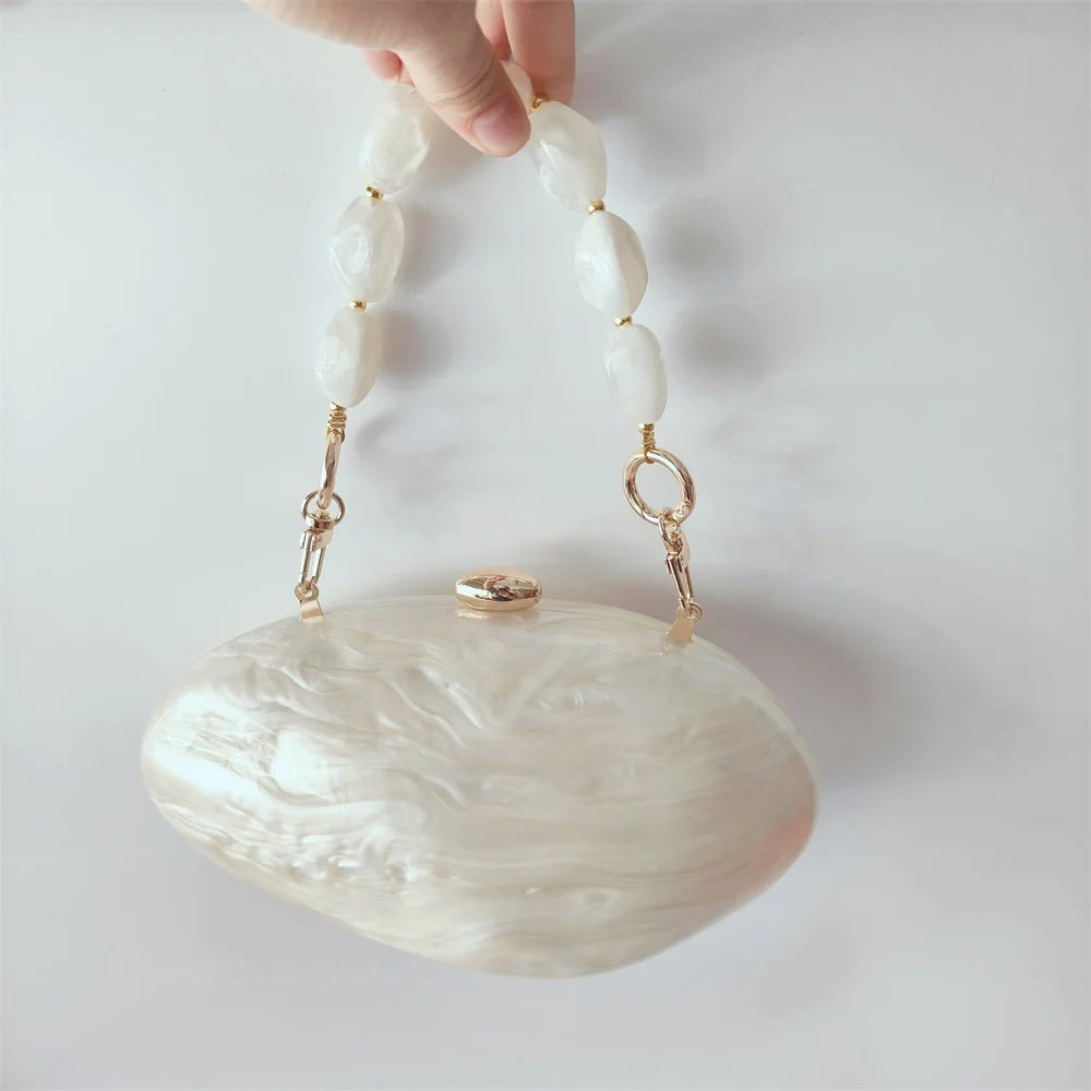 Oval Marble Beige Shell Acrylic Luxury Elegant Lady Evening Bag Cute Handbag Wedding Lady Girl Female Mini Purse