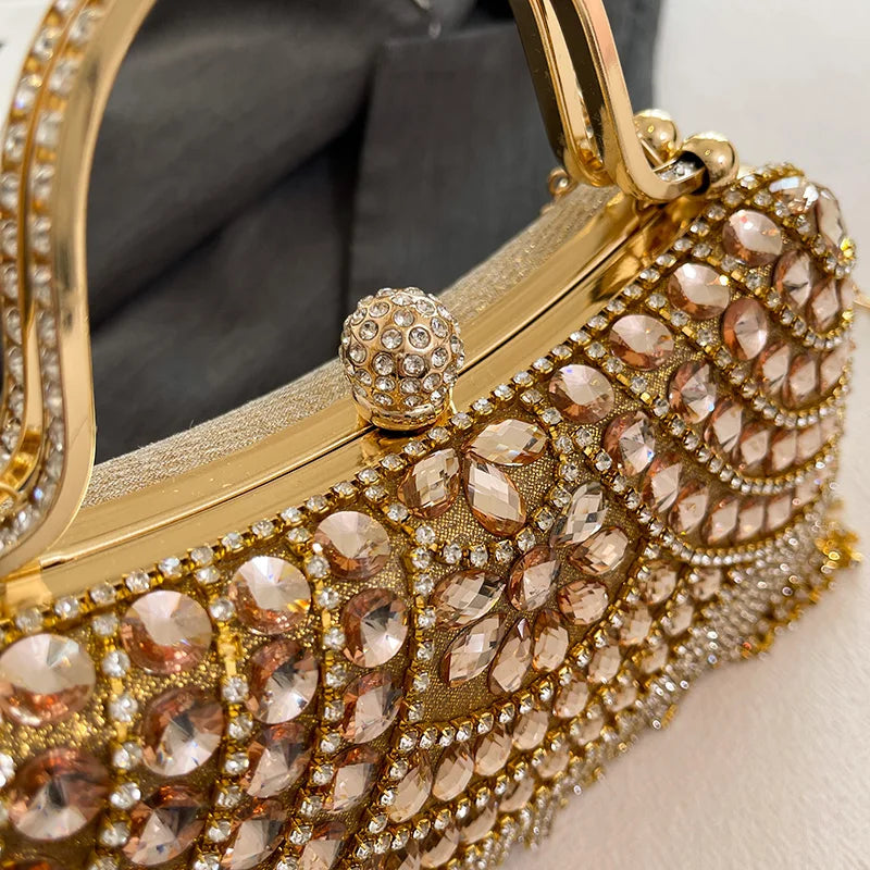 MOODS Rhinestone Tassel Evening Banquet Bag Glitter Ladies Clutch Purse With Chain Wedding Dinner Party Luxury Designer Handbags